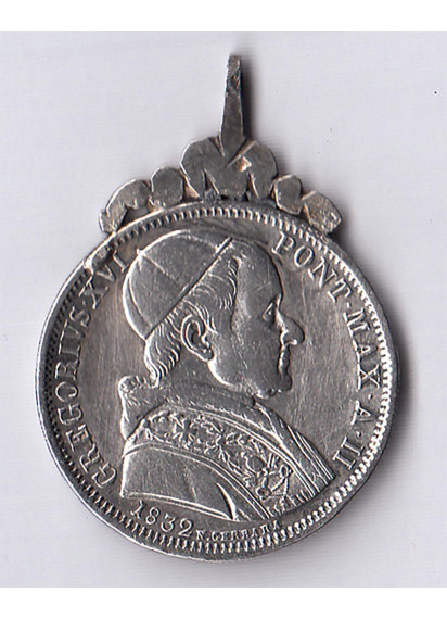 1832 - Gregorio XVI 1/2 Scudo Ag Roma con montatura da collana